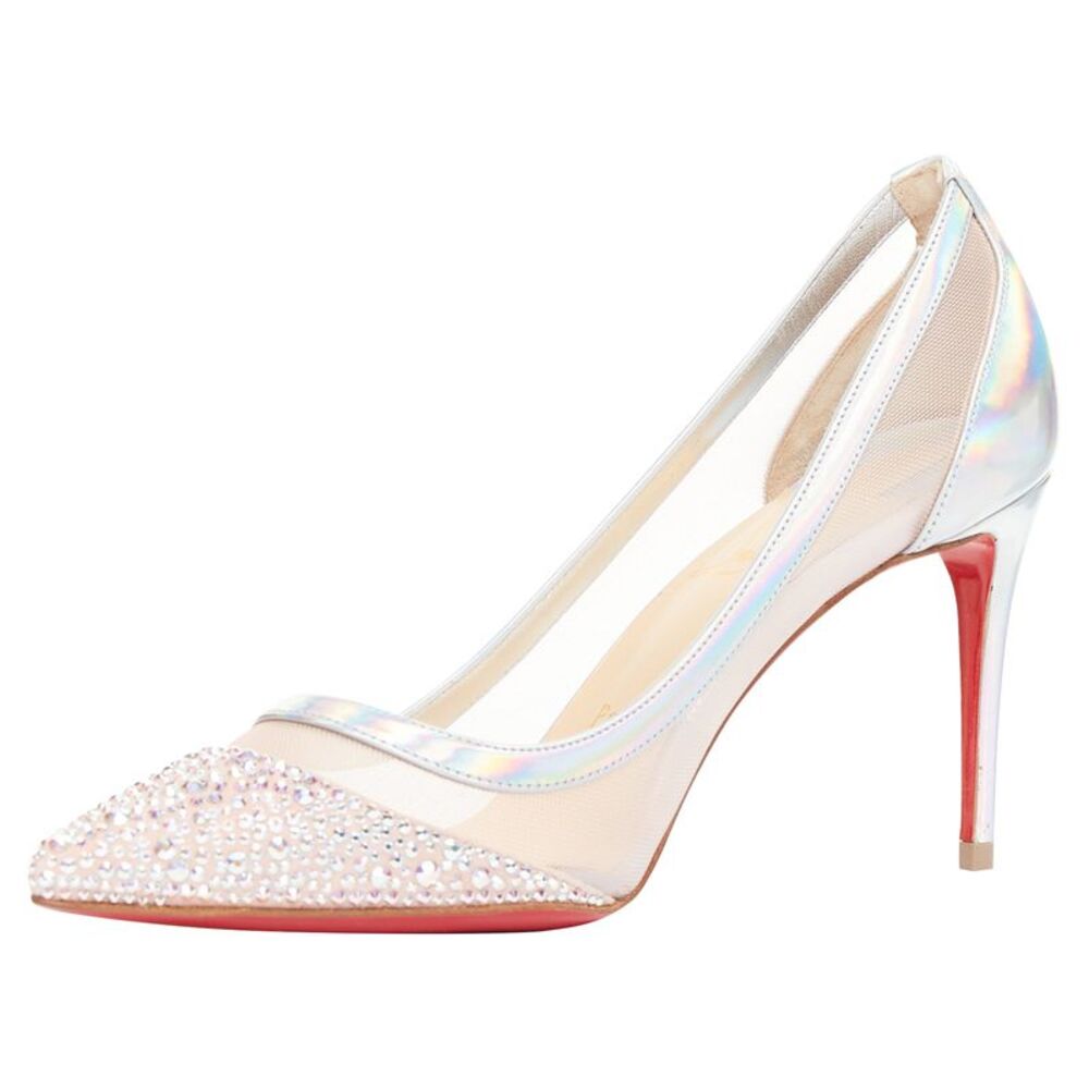 CHRISTIAN LOUBOUTIN Galavati Strass silver iridescent mesh crystal heels EU36.5 - Picture 5 of 10